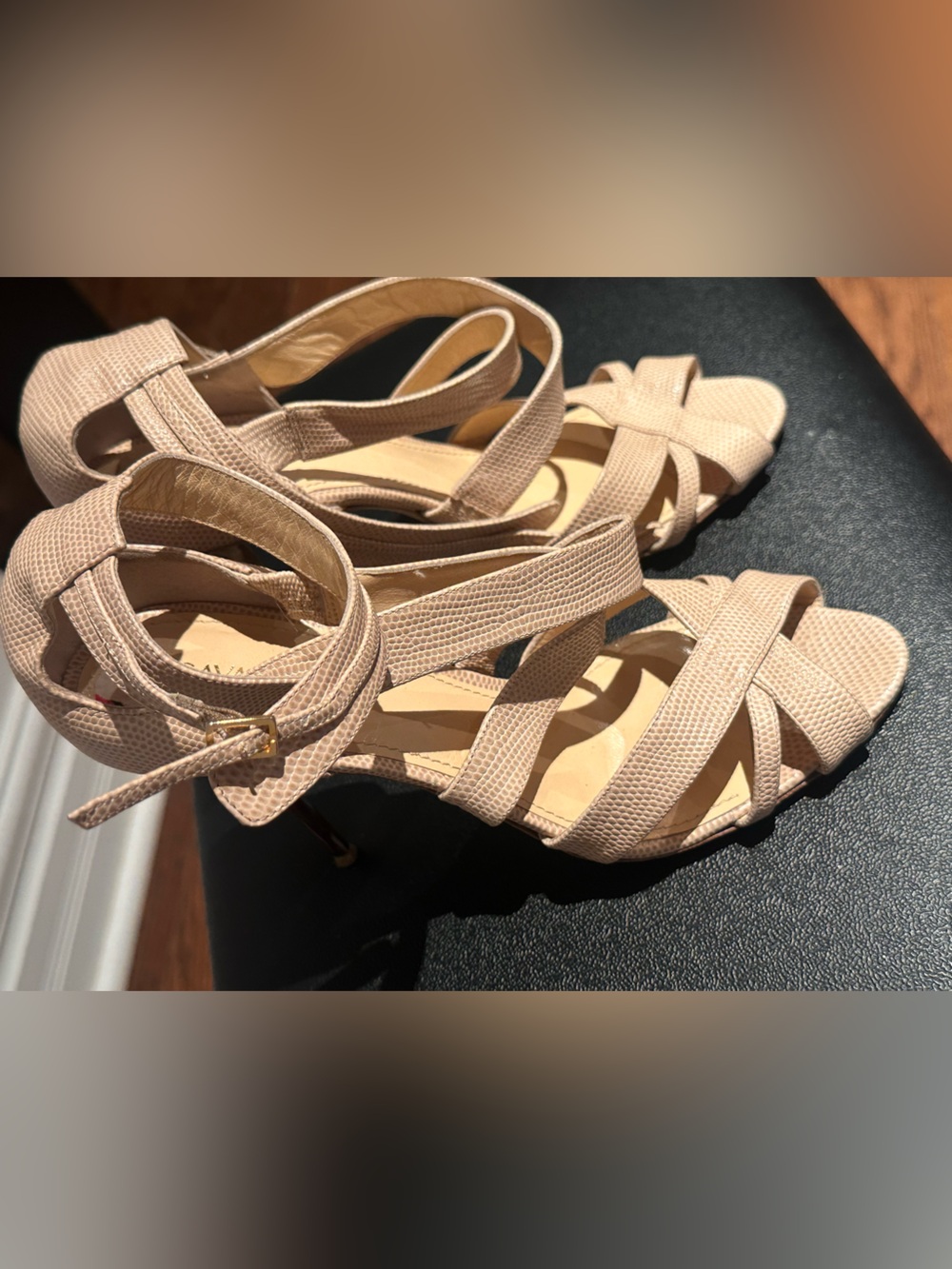 Textured Beige Strappy High Heel Sandals